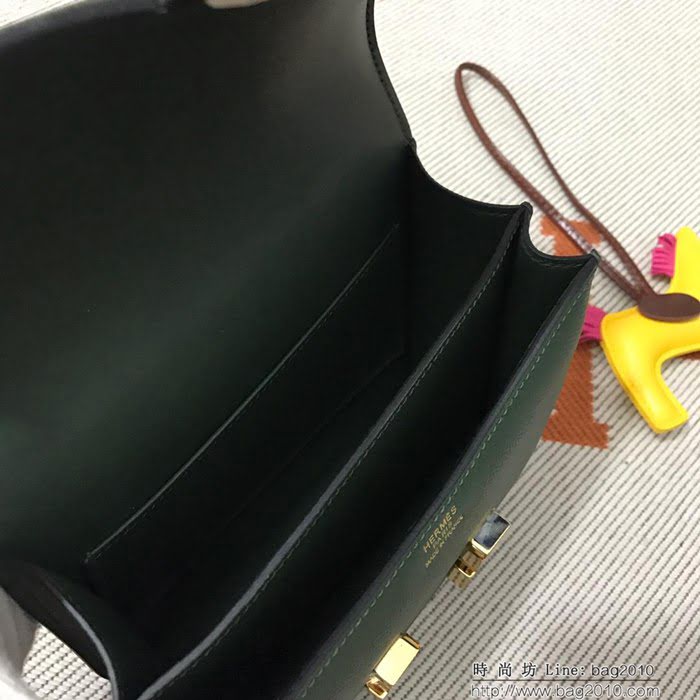HERMES愛馬仕 H空姐包 進口原廠EP皮 頂級蜜蠟製作 街拍必備單品 祖母綠金銀 單肩斜挎包  Ama1560